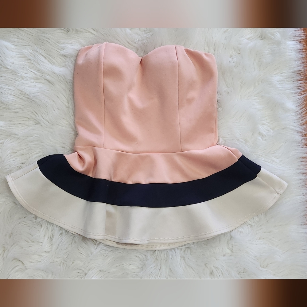 Papaya Strapless Pink and Navy Top, Small
